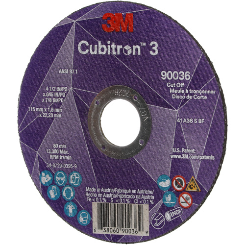 Cubitron 3 Cut-Off Wheel, 4-1/2" x 0.045", 7/8" Arbor, Type T1, Ceramic, 13300 RPM Solutions industrielles ALPHA