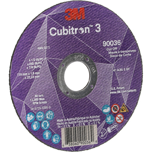 Cubitron 3 Cut-Off Wheel, 4-1/2" x 0.045", 7/8" Arbor, Type T1, Ceramic, 13300 RPM Solutions industrielles ALPHA