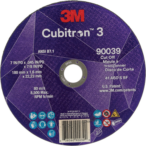 Meule &agrave; tronçonner Cubitron 3, 7" x 0,09", Arbre de 7/8", Type T27, C&eacute;ramique, 8500 Tr/min Solutions industrielles ALPHA
