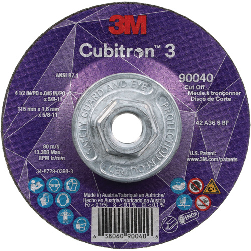 Meule &agrave; tronçonner Cubitron 3, 4-1/2" x 0,045", Arbre de 5/8"-11, Type T27, C&eacute;ramique, 13 300 Tr/min Solutions industrielles ALPHA