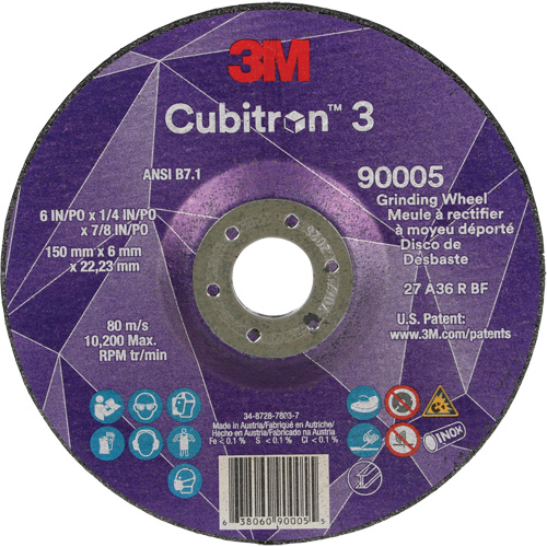 Meule a moyeu d&eacute;port&eacute; Cubitron 3, 6" x 1/4", Arbre 7/8", C&eacute;ramique, Type T27 Solutions industrielles ALPHA