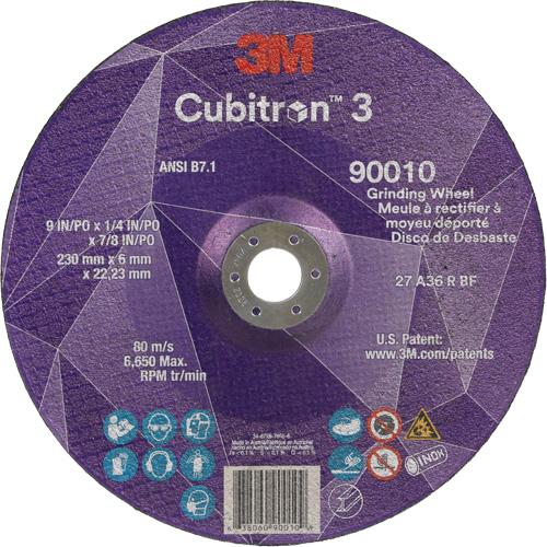 Cubitron 3 Depressed Centre Grinding Wheel, 9" x 1/4", 7/8" Arbor, Ceramic, Type T27 Solutions industrielles ALPHA