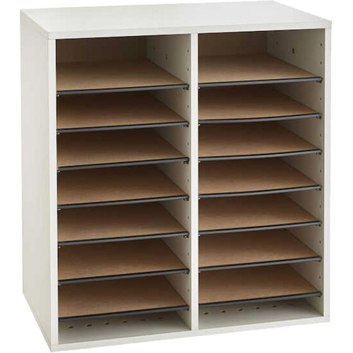 Adjustable Compartment Literature Organizer, Stationary, 16 Slots, Wood, 19-1/2" W x 11-3/4" D x 21" H Solutions industrielles ALPHA