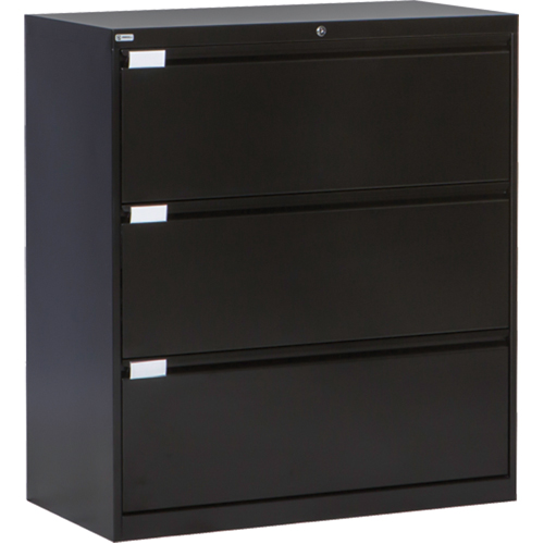 Lateral Filing Cabinet, Steel, 3 Drawers, 36" W x 18" D x 40-1/16" H, Black Solutions industrielles ALPHA