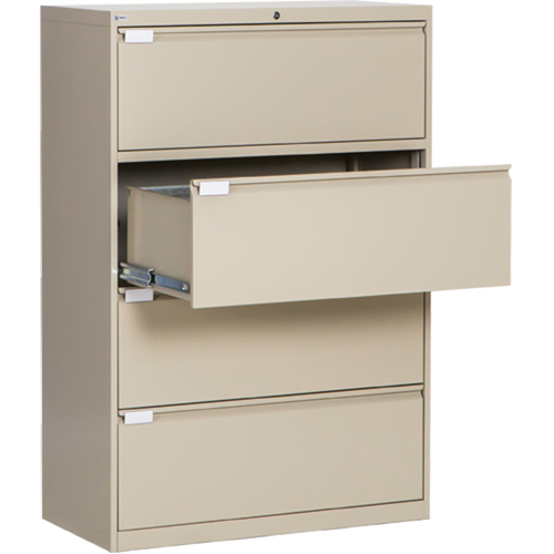 Lateral Filing Cabinet, Steel, 4 Drawers, 36" W x 18" D x 53-3/8" H, Beige Solutions industrielles ALPHA