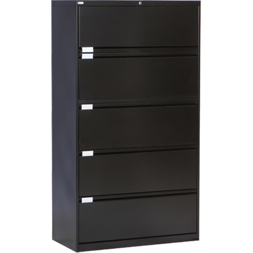 Lateral Filing Cabinet, Steel, 5 Drawers, 36" W x 18" D x 65-1/2" H, Black Solutions industrielles ALPHA