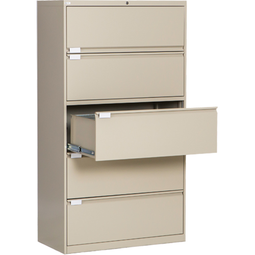 Classeur lat&eacute;ral, Acier, 5 tiroirs, 36" la x 18" p x 65-1/2" h, Beige Solutions industrielles ALPHA