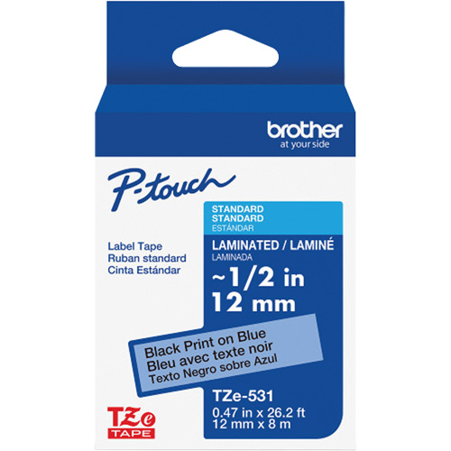 Ruban lamin&eacute; pour P-Touch, 12 mm x 8 m, Noir sur bleu Solutions industrielles ALPHA