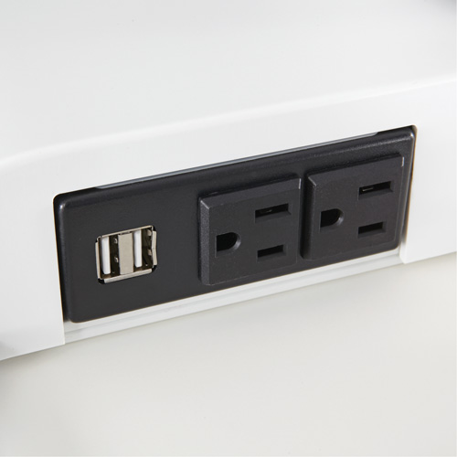 Bureau &eacute;lectrique assis/debout Soar avec bras d&eacute;cran double, Mod&egrave;le de bureau, 37-1/4" h x 27-3/4" la x 22" p, Blanc Solutions industrielles ALPHA