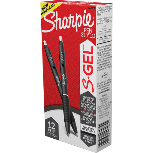 Stylo S-Gel, Noir, 0,7 mm, R&eacute;tractable Solutions industrielles ALPHA