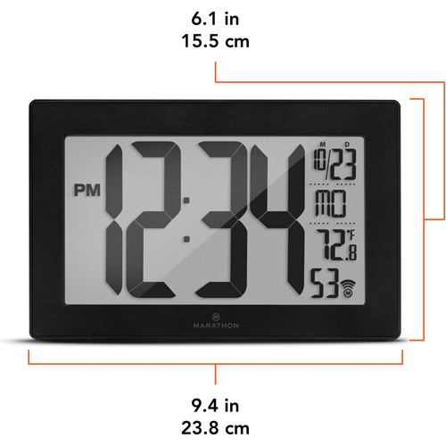 Self-Setting & Self-Adjusting Wall Clock with Stand, Digital, Battery Operated, Black Solutions industrielles ALPHA