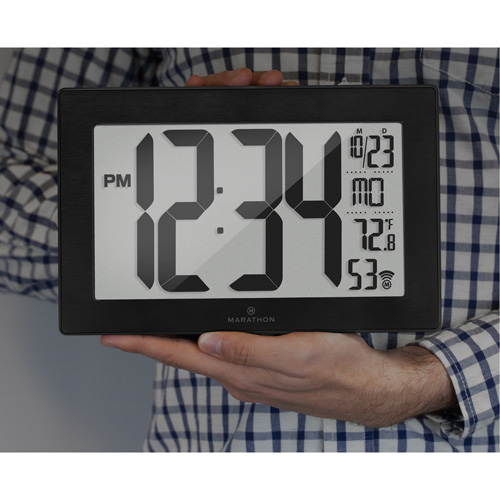 Self-Setting & Self-Adjusting Wall Clock with Stand, Digital, Battery Operated, Black Solutions industrielles ALPHA