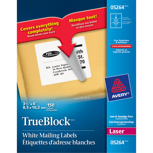 TrueBlock Laser Shipping Labels, 3-1/3" W x 4" L, White Solutions industrielles ALPHA