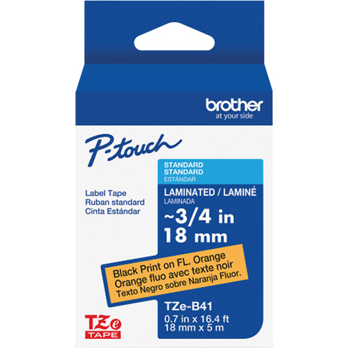 TZe-B41 Laminated Tape for TZe-Compatible P-Touch Label Makers, Black on Fluorescent Orange, 0.7" Width Solutions industrielles ALPHA