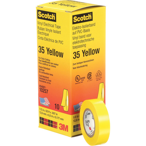 Rubans en vinyle pour codage en couleurs 35 Scotch, 12,7 mm (1/2") x 6,1 m (20'), Jaune, 7 mils Solutions industrielles ALPHA
