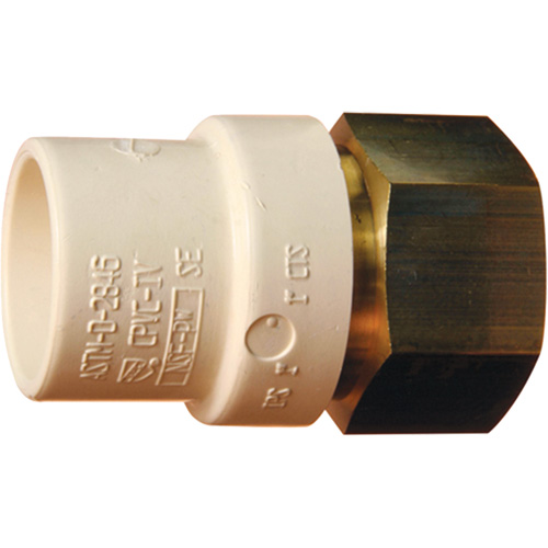 Threaded Pipe Adapter, Hub x FPT, 1-1/4" Dia., Brass/CPVC Solutions industrielles ALPHA