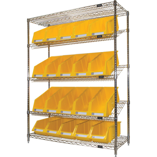 Slanted Wire Shelf with Bins, 5 Tiers, 48" W x 63" H x 18" D Solutions industrielles ALPHA