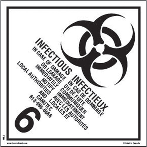 TDG Shipping Labels, Class 6.2, Infectious Substances, Paper Solutions industrielles ALPHA
