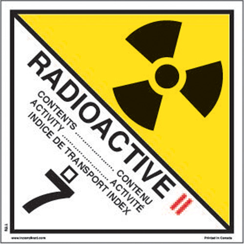&eacute;tiquettes d'exp&eacute;dition TMD, Classe 7, Radioactif II, Vinyle Solutions industrielles ALPHA