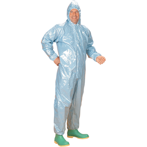 Combinaison &agrave; capuchon de 0,5 mils en tissu r&eacute;sistant aux flammes et aux produits chimiques, Moyen, Bleu, Tissu ignifug&eacute; Solutions industrielles ALPHA