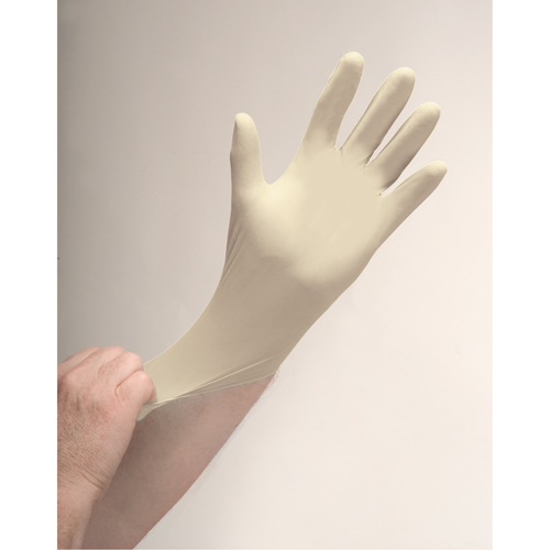 Gants d'examen de premi&egrave;re qualit&eacute; pour peau sensible, Moyen, Latex, 4 mils, Poudr&eacute;s, Naturel Solutions industrielles ALPHA