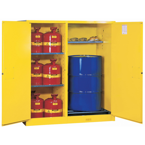 Armoires Sure-Grip EX s&eacute;curitaires &agrave; double fonction, Capacit&eacute; de 115 gal. US, 13 barils, Jaune Solutions industrielles ALPHA