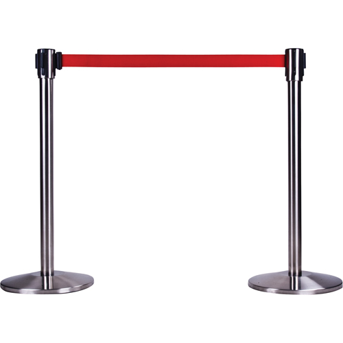 Poteau r&eacute;cepteur pour barri&egrave;res sur pieds pour le contr&ocirc;le des foules, Hauteur de 35", Acier inoxydable Solutions industrielles ALPHA