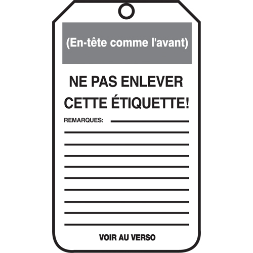 &eacute;tiquettes de verrouillage, Papier cartonn&eacute;, 3-1/8" la x 5-7/8" h, Français Solutions industrielles ALPHA