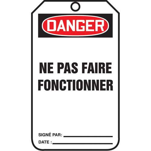 &eacute;tiquettes de verrouillage, Papier cartonn&eacute;, 3-1/8" la x 5-7/8" h, Français Solutions industrielles ALPHA
