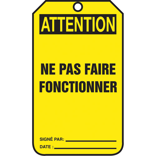 &eacute;tiquettes de verrouillage, Papier cartonn&eacute;, 3-1/8" la x 5-7/8" h, Français Solutions industrielles ALPHA