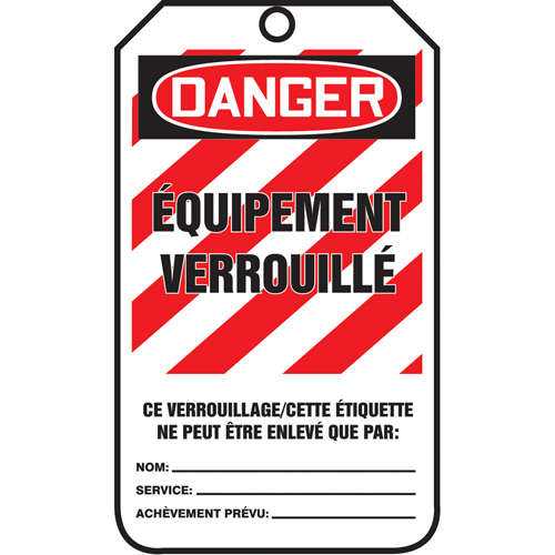 &eacute;tiquettes de s&eacute;curit&eacute; - Verrouillage, Papier cartonn&eacute;, 3-1/8" la x 5-7/8" h, Français Solutions industrielles ALPHA