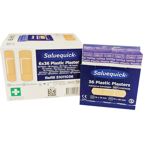 Salvequick&reg; Bandage Dispensing Systems Refills, Rectangular/Square, Plastic, Sterile Solutions industrielles ALPHA