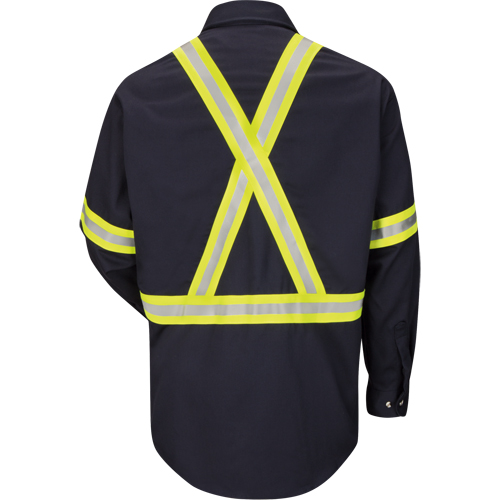 Chemise de travail avec bordure r&eacute;fl&eacute;chissante, Coton/nylon, Moyen, Orange haute visibilit&eacute; Solutions industrielles ALPHA