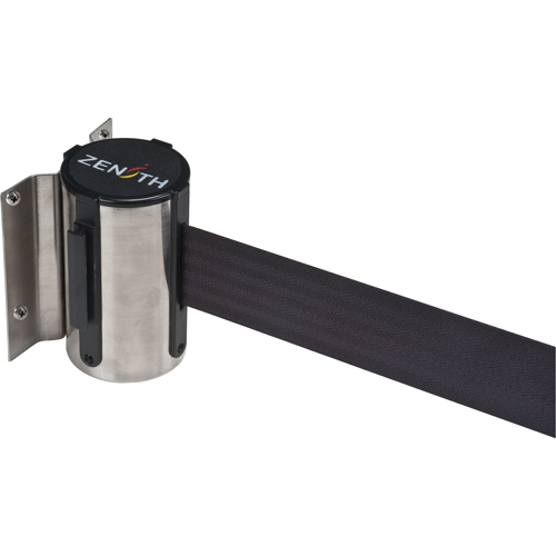 Barri&egrave;re &agrave; fixation murale, Acier, Fixation par vis, 12', Ruban Noir Solutions industrielles ALPHA