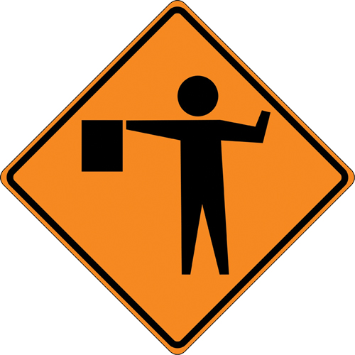 Tilt-Adjust Flagman Ahead Roll-Up Construction Sign, 36" x 36", Vinyl, Pictogram Solutions industrielles ALPHA