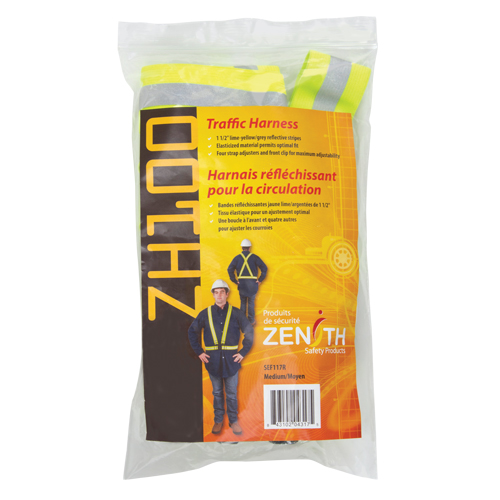 Standard-Duty Safety Harness, High Visibility Lime-Yellow, Silver Reflective Colour, Medium Solutions industrielles ALPHA
