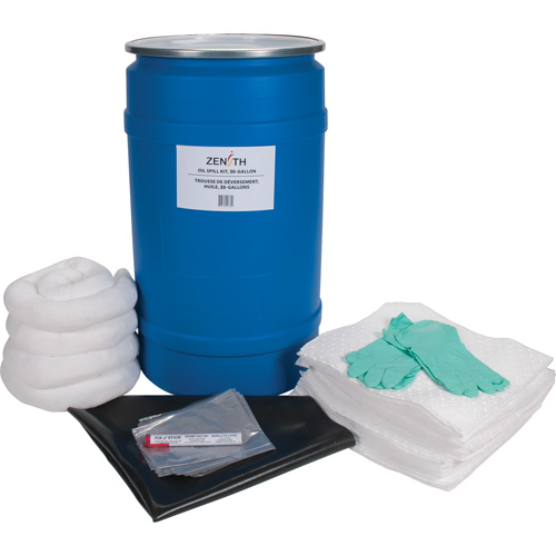 Trousse de lutte contre les d&eacute;versements pour &eacute;tabli, Huile seulement, Baril, Absorbance de 30 gal. US Solutions industrielles ALPHA
