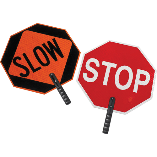 Double-Sided "Stop/Slow" Traffic Control Sign, Plastic, Bolt-On Solutions industrielles ALPHA