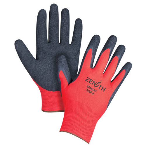 Black & Red Crinkle Grip Coated Gloves, 9/Large, Rubber Latex Coating, 13 Gauge, Polyester Shell Solutions industrielles ALPHA