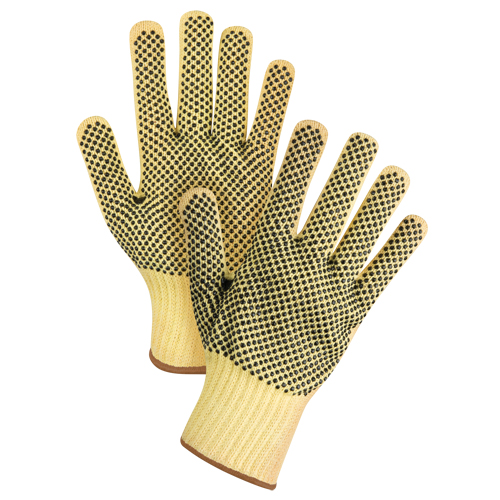 Gants tricot&eacute;s deux c&ocirc;t&eacute;s, sans couture, &agrave; pois, Taille Grand/9, Calibre 7, Rev&ecirc;tement PVC, Enveloppe en Kevlar, ASTM ANSI niveau A2/EN 388 niveau 3 Solutions industrielles ALPHA