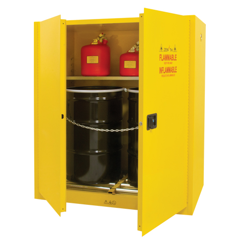 Armoire pour entreposage de barils &agrave; la verticale, Capacit&eacute; de 110 gal. US, 2 barils, Jaune Solutions industrielles ALPHA