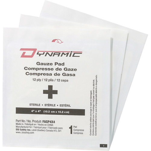 Gaze Dynamic, Tampon, 4" lo x 4" la, St&eacute;rile, Dispositif m&eacute;dical Classe 1 Solutions industrielles ALPHA
