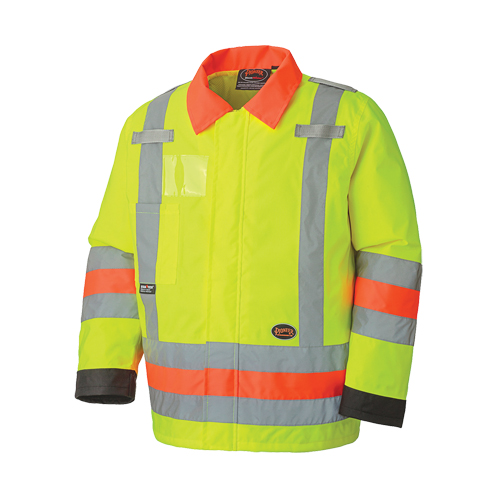 6037 Traffic Control Waterproof Safety Jacket, Polyester, High Visibility Lime-Yellow, X-Small Solutions industrielles ALPHA