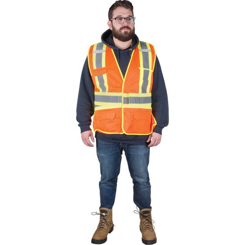 Flame-Resistant Surveyor Vest, High Visibility Orange, Medium, Polyester Solutions industrielles ALPHA