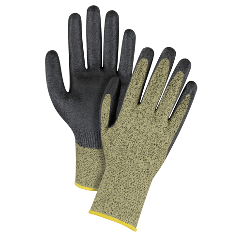 Gants &eacute;lastiques sans coutures r&eacute;sistants &agrave; la coupe noir & jaune, Taille 2T-Grand/11, Calibre 13, Rev&ecirc;tement Mousse de nitrile, Enveloppe en Aramide, ASTM ANSI niveau A6 Solutions industrielles ALPHA