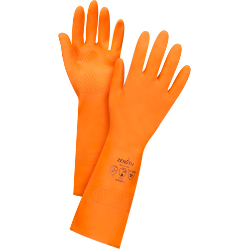 Premium Orange Chemical-Resistant Gloves, Size Small/7, 13" L, Rubber Latex, Flock-Lined Inner Lining, 28-mil Solutions industrielles ALPHA