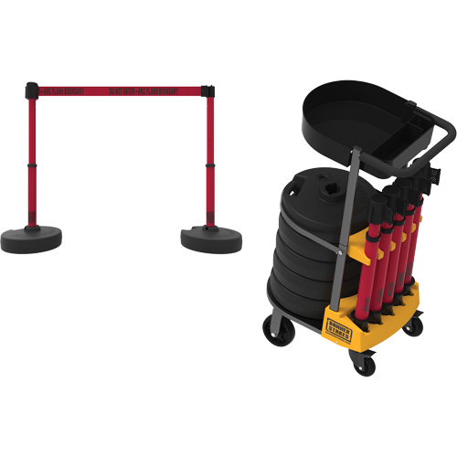 PLUS Barrier Post Cart Kit with Tray, 75' L, Metal, Yellow Solutions industrielles ALPHA