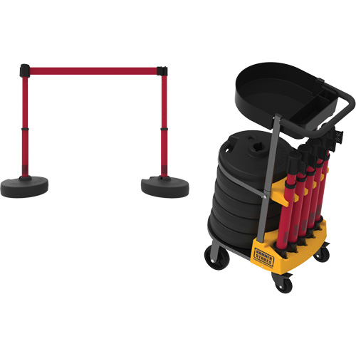PLUS Barrier Post Cart Kit with Tray, 75' L, Metal, Yellow Solutions industrielles ALPHA