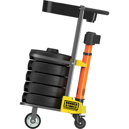 Chariot de transport avec plateau pour barri&egrave;re PLUS, 75' lo, M&eacute;tal, Orange Solutions industrielles ALPHA