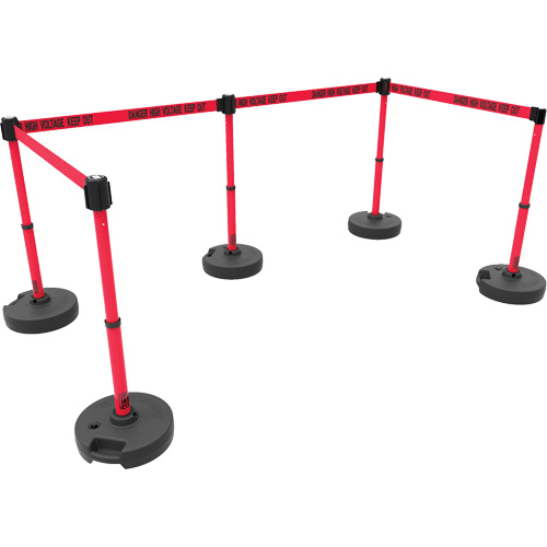 Ensemble de cinq montants pour barri&egrave;re PLUS, Plastique, 42" h, Ruban Rouge, Longueur du ruban 15' Solutions industrielles ALPHA